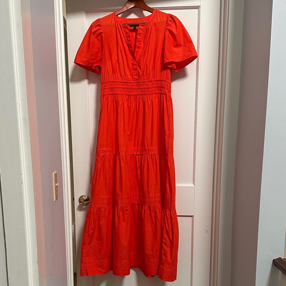 Quince Red Tiered V-Neck Maxi Dress
